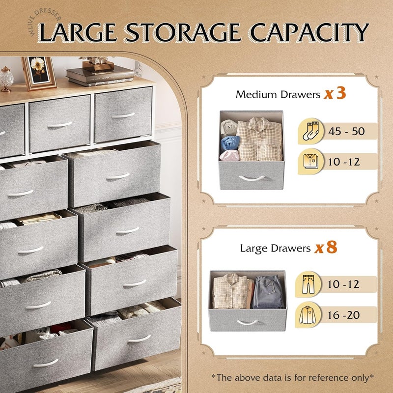 Wlive Storage Organizer Unit with 11 Fabric Bins, Storage Drawers Organizer with Steel Frame, Tall Storage Tower Organizaton for Living Room, Hallway, Office, Light Grey - Image 5